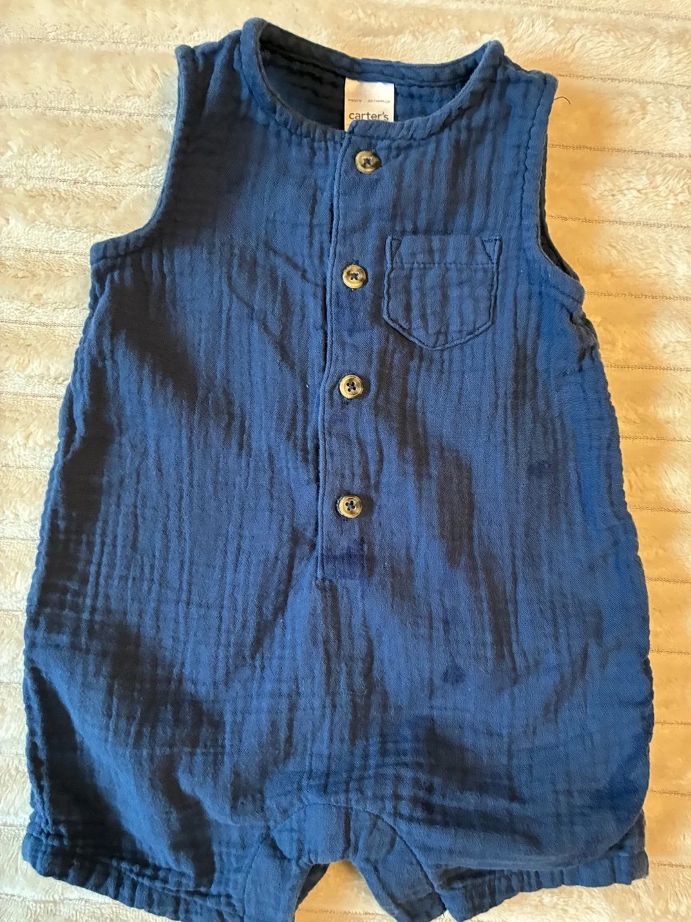 Carter's Muslin Shorty Romper 3M | Navy Blue Sleeveless Snap Romper